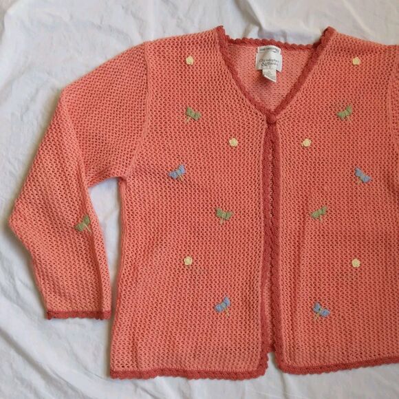 Christopher & Banks Loose Knit Crochet Cardigan Dragonfly Embroidered Women XL - Picture 3 of 12